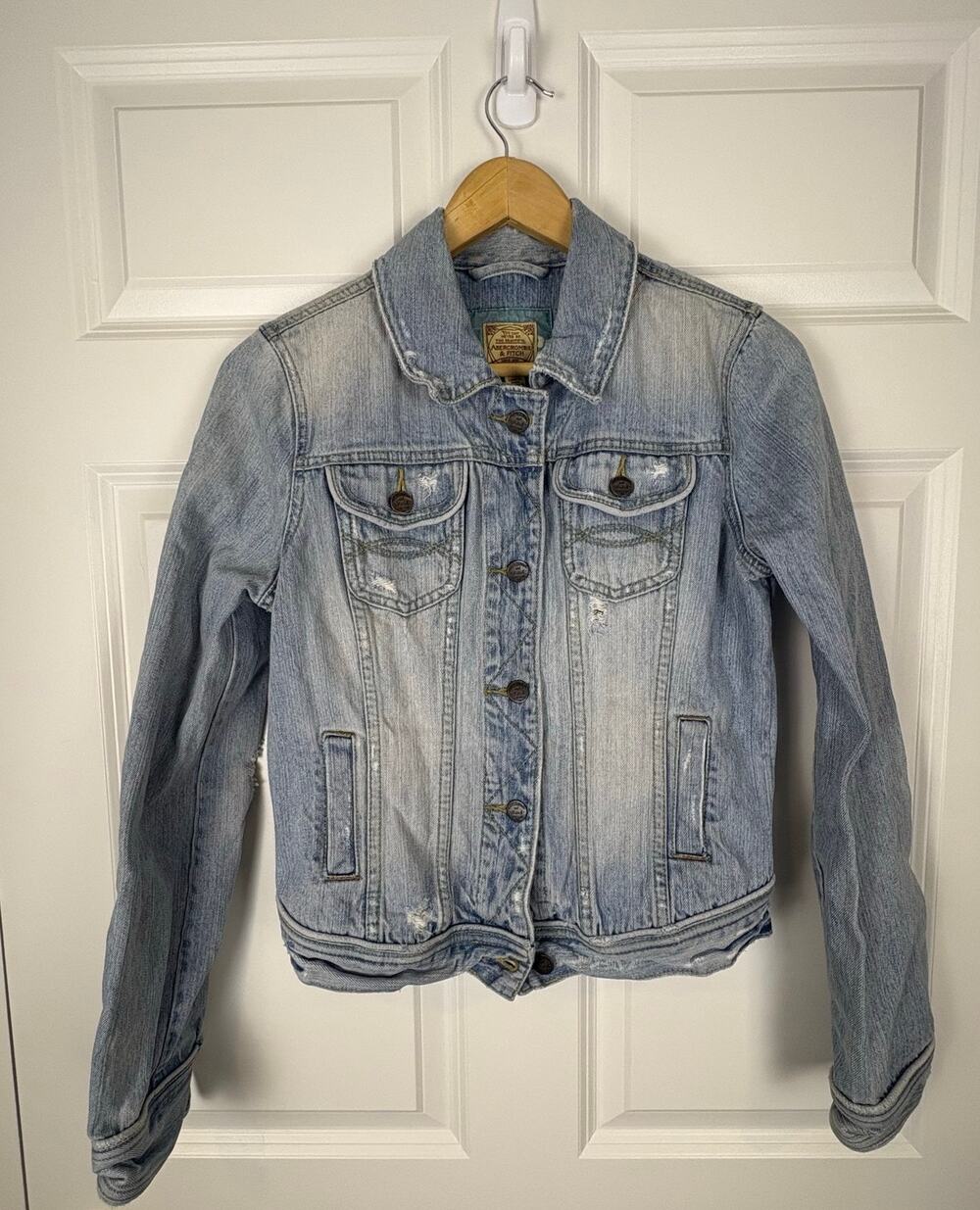 Abercrombie & Fitch Denim Jacket Distressed Vintage Y2K Light Wash Women's L